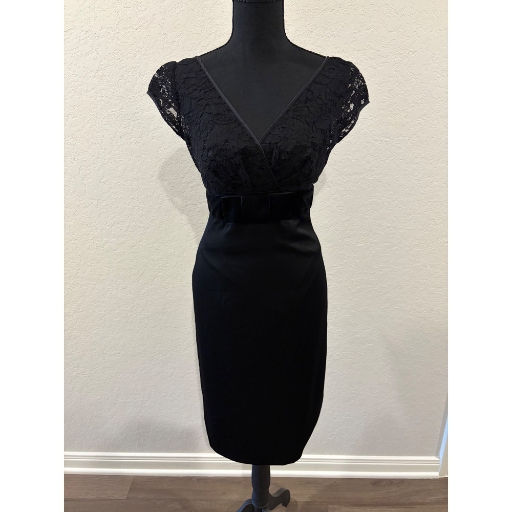 Banana Republic Black Lace Cap Sleeve Velvet Bow Cocktail Dress Size 0
